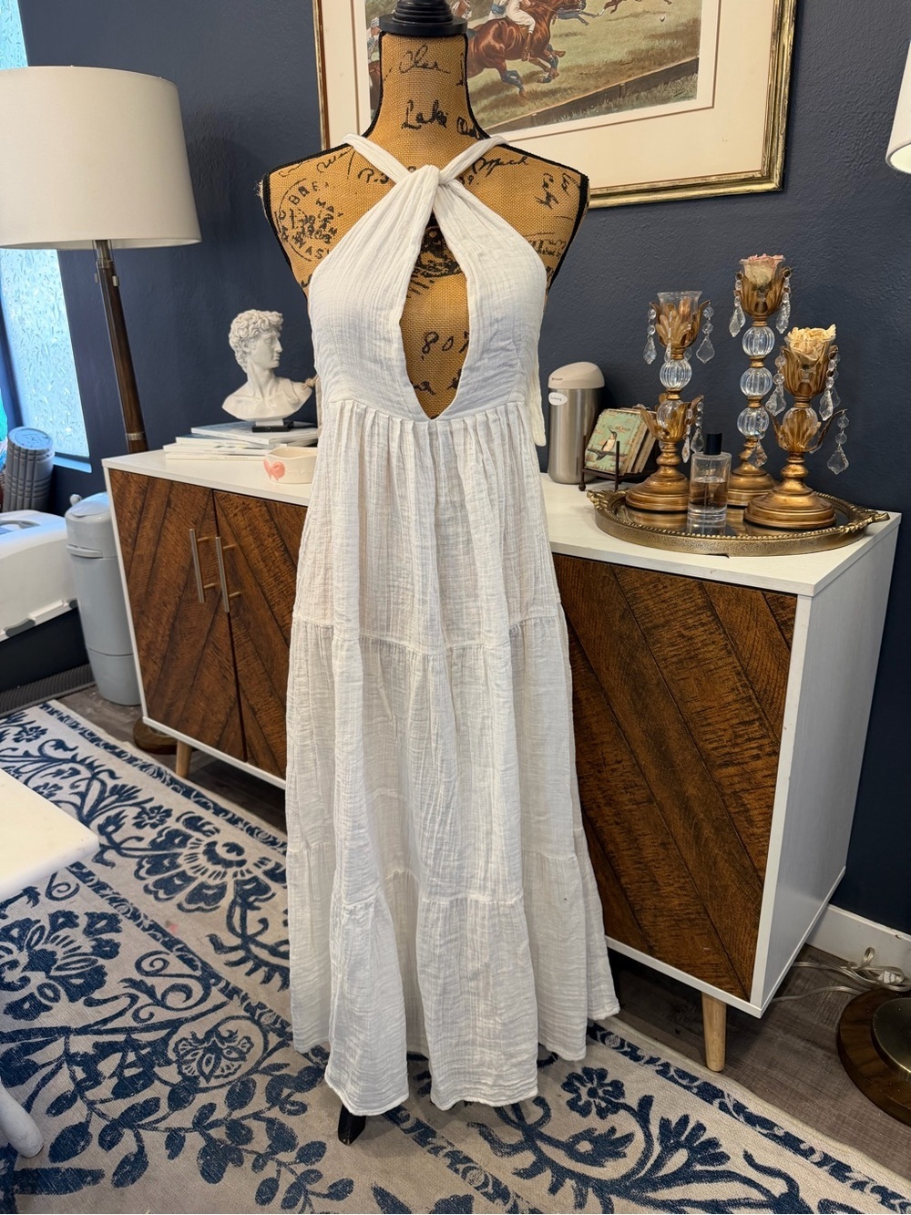 The Silk Co Olive White Cotton Maxi Dress Beach Cover Up Resort Small - Picture 10 of 10